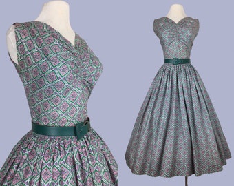 1950s Cotton Sundress / 50s Day Dress Rockabilly / Pinup / VLV / viva