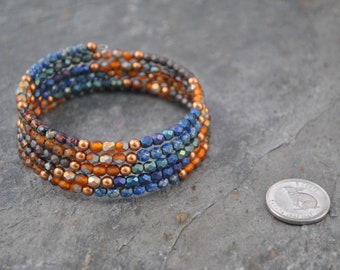 Faceted Czech Glass and Swarovski Pearl Five Strand Memory Wire Bracelet