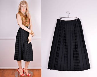 Vintage Black Striped Pleated Skirt