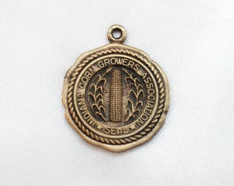 Small Vintage Indiana Corn Growers Assoc Seal Gold over Sterling Silver 75 Bushel Award Medal - Charm - Pendant - Free Shipping USA