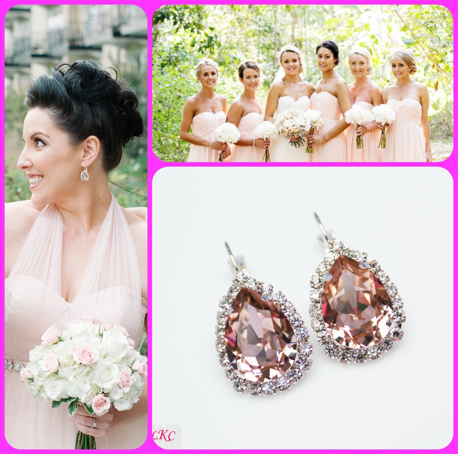 Blush Pink Bridal Earrings Pink Bridesmaid Jewelry Blush Pink