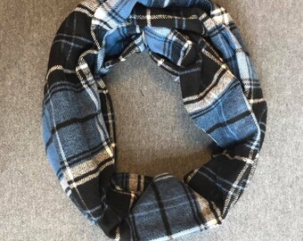 Black and Blue Plaid Flannel Infinity Scarf