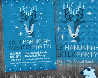 Ugly Sweater Hanukkah Party / Ugly Sweater / Digital Printable Invitation / Custom / 1 Sided
