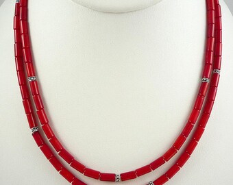 Long Coral Necklace Bright Red Coral Necklace Long Red Bamboo Coral Necklace Coral Silver Necklace Long Red Coral Strand Coral Necklace Red
