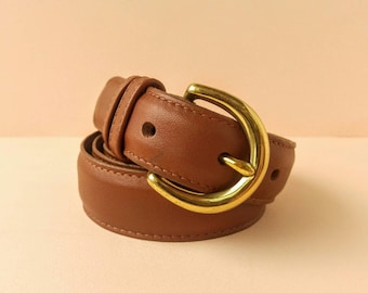Classic Coach Mahogany Leather Belt - Brass Horseshoe Buckle - Women's Size Medium 8400