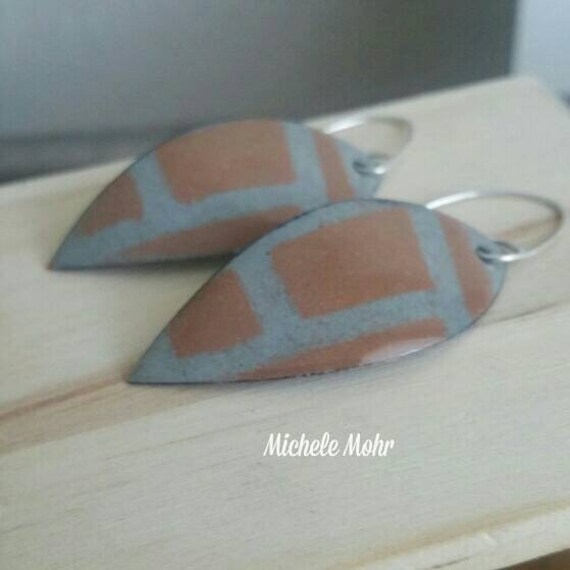 Willow Gray and Chamois Brown Abstact Leaf Enamel Earrings with Sterling Silver Ear Wires