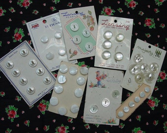 Sweet Vintage White Button Lot, Misc. for Doll Clothes, Crafts, Pearl, Plastic