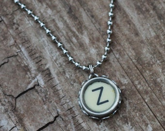 Letter Z Necklace, Vintage Typewriter, Writer Gift, Personalized Jewelry