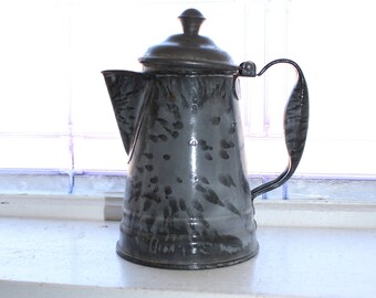 Antique Gray Graniteware Coffee Pot Rustic Farmhouse Decor