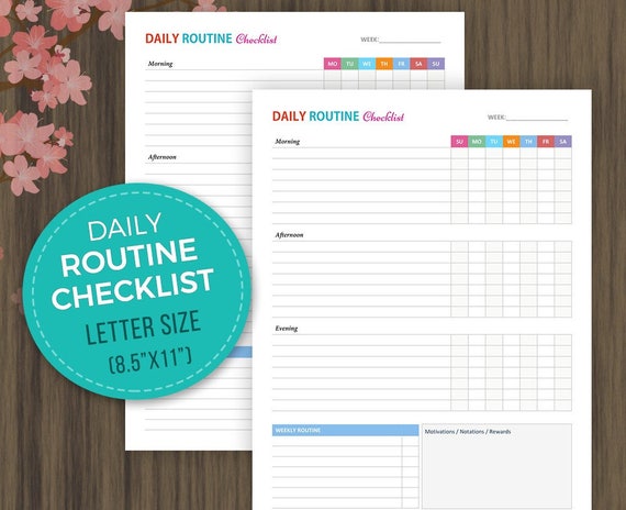 daily routine checklist morning afternoon evening routine