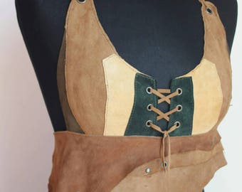 Tribal leather top pixie*unique*hippie*gypsy*festival*suede*fairy clothing*burning man