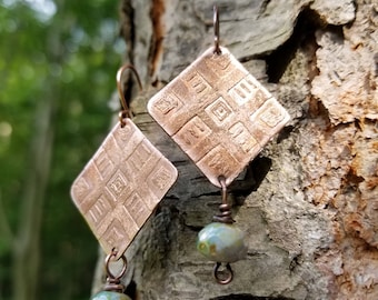Handmade etched copper earrings