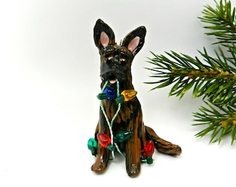 Dutch Shepherd PORCELAIN Christmas Ornament Figurine Lights Clay