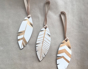White and gold clay feathers decorative Ornaments