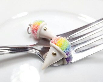 Rainbow Snow Cone Charm, Snow Cone Necklace, Rainbow Cone, Polymer Clay Food, Sno Cone, Rainbow Food, Food Necklace, Rainbow Sno Cone