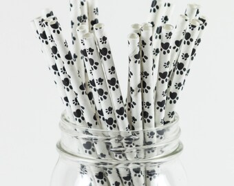 Paper Straws - Puppy Paw Print Straws - 8 Inches - Perfect for Parties, Events & More - Fast Shipping! Frozen Dessert Supplies