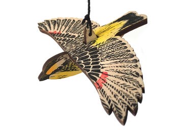 Striated Pardalote Mobile, Hand Printed Wooden Lino Printed Hanging Bird, Australian Native Bird,