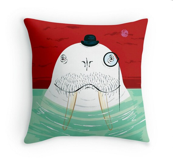 Sir Wilfred Wallace The Wonderful Walrus - Children's Decor - cushion cover / throw pillow cover - by Oliver Lake iOTA iLLUSTRATiON