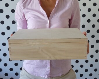 Large wooden treasure box 10x14 (25x35cm) storage box, Treasure Chest Toy Box, unfinished unpainted untreated plain blank wooden chest box