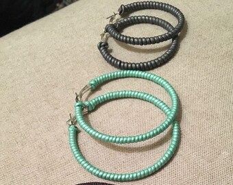 Leather wrapped hoop earrings
