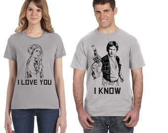 Star Wars Disney Couple Shirts! Han Solo Princess Leia - I love you / I know - Great Valentines Day Gift!