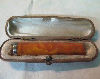 S 17.20g Rare Antique Vintage Natural Malt Whisky ARABIC AMBER Holder Cigarette PIPE with Original Case