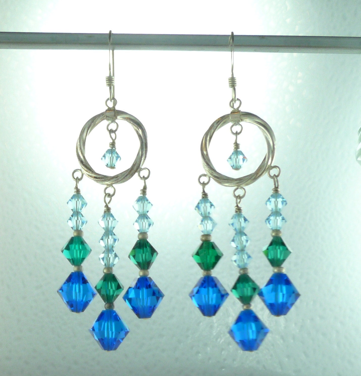 Chandelier Earrings Blue Green Swarovski Crystal Colorful Wedding Chandelier Earrings Blue Green Swarovski Crystal Colorful Wedding Prom Sterling Silver