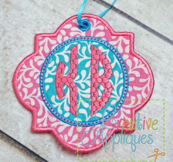 Quatrefoil Monogram Tag Label Ornament In the Hoop Applique