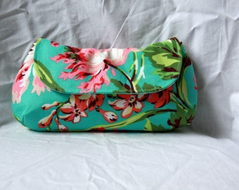 Turquoise Clutch / Wristlet - Amy Butler Love Floral Clutch