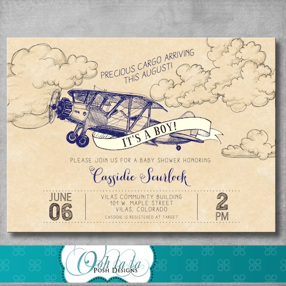 Vintage Airplane Baby Shower Invitation Precious Cargo