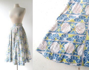 1950s Circle Skirt | At the Shore | Novelty Print Skirt | 50s Skirt | 23-24W XXS