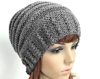 Hand knit hat Charcoal Cable hat woman hat winter hat Knit Wool Hat - ready to ship