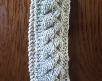 Grey and White cable knit headband