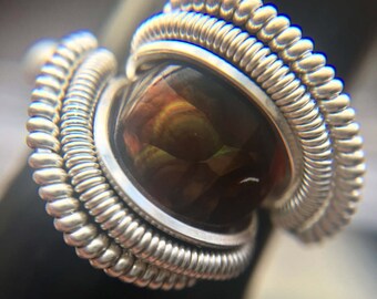 Sterling Silver Wire Wrapped Fire Agate Ring, Fire Agate Wire Wrap, Wire Wrap Fire Agate, Fire Agate Jewelry, Heady Wire Wrap, Heady Ring