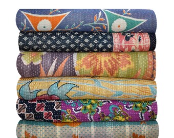 10 pcs lot (free shipping) special Handmade Kantha Quilt, Indian Saree Throw, Reversible Kantha Quilt, Vintage Kantha Throw