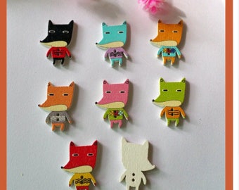 Set of 10 wooden Fox buttons