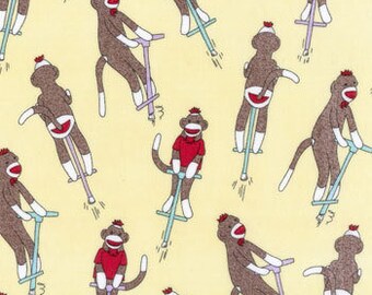 Flannel Sock Monkey Yellow Pogo Print Fat Quarter