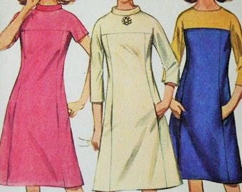 Vintage 1967 MOD Era Jiffy Simplicity Shaped Bias Roll Collar Yoked Dress Sewing Pattern 7196 Size 16 Bust 36