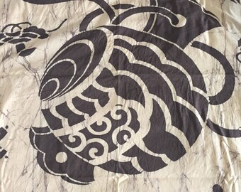 Vintage Japanese Fabric / Cotton wrapping cloth / big size furoshiki Japan fabric / light brown, almost square