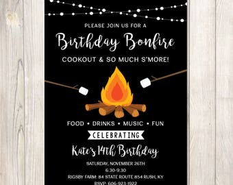 bonfire invitation bonfire thank you card backyard bonfire