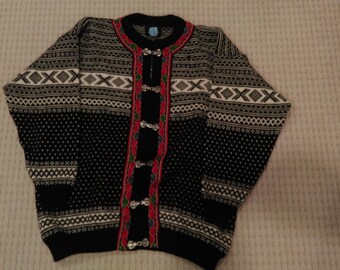 Vintage Norwegian Fair Isle Cardigan Wool Sweater by Norwool
