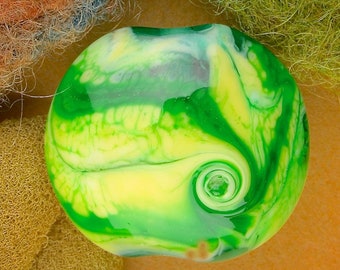Handmade Lampwork Focal Bead "Radioactive Twist" SRA Glass Bead Lentil ~ OOAK Textural Organic ~ Meadow Shades