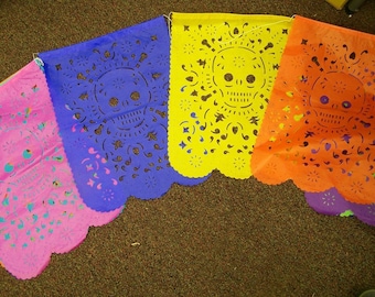 Day of the Dead XL Skull Face Papel Picado, 10 Banners, 14" by 18" Each Banner
