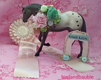 Horse, Vintage Horse Show Ribbon and Customizable Horseshoe Cake Topper/Good Luck Centerpiece