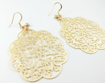 Large Gold Earrings Bohemian Statement Earrings Large Dangle Earrings Gold Jewelry