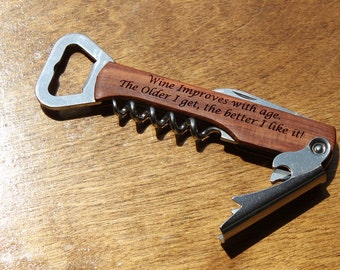 Personalized Wine Opener or Bottle Opener with Cork Screw