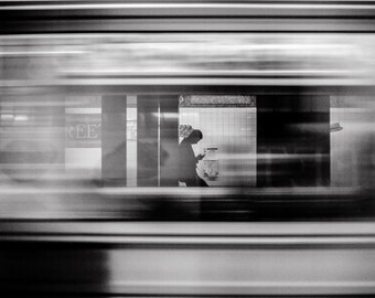 NYC Black and White Speeding Subway, New York, Wall Art, Surreal, Fine Art, Photograph, Art, Urban, Train, New York Photography