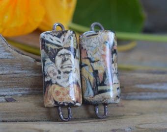Alice in Wonderland- Handmade Porcelain Picture Bead Connectors