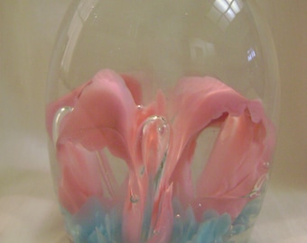 Glass Paper Weight, Zimmerman Paperweight, Art Glass, Pink Orchids, Bookend