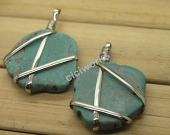 1PCS Silver-Tone Faux Turquoise Charm Pendant DIY Necklace Jewelry Making MCG06
